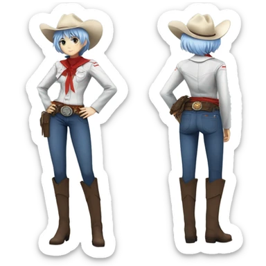Rei ayanami in a cowboy costume, teen, full body sticker