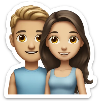 blue eyed brunette boy with brown eyed brunette girl sticker