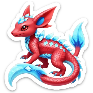 Shiny Sparkly Red Colorful Dark Shiny Exotic Salandit-Aurorus-Glaceon-Fakémon-hybrid-creature (full body)  sticker