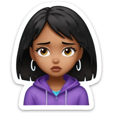 generate a pretty bratz brown skinned girl with messy black hair looking out of the rainy window, looking very sad sticker
