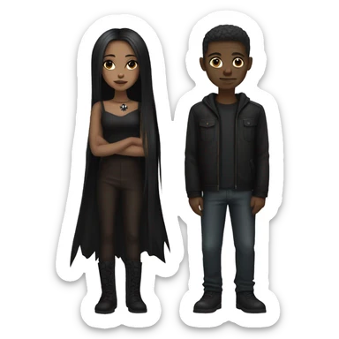 Brown skin goth girl and white guy with brown hair sticker