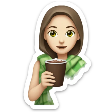 White girl with blanket and cocoa and green eyes sticker