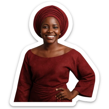 a Nigerian Black woman smiling with traditional Nigerian dress, confident, clear background sticker