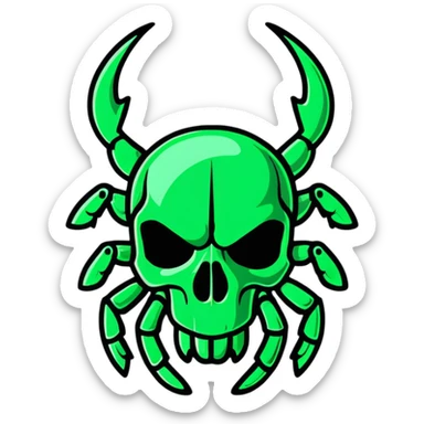 green shiny scarab with a skull as its body sticker