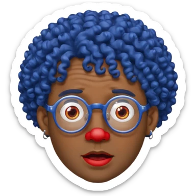 dark blue haired man curly hair and red earrings and spectacles surprised and hat wearing sticker