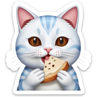 cat holds a slice of lard in his mouth sticker