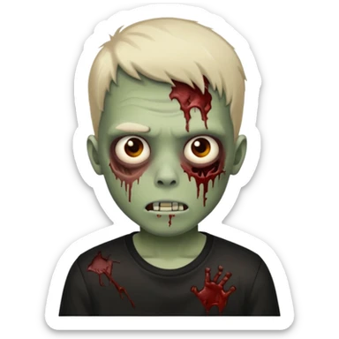 crie um menino zumbi emo sem sangues, com apenas a pele de zumbi e uma camisa preta sticker
