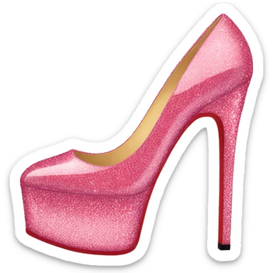 sparkly pink platform heel with red bottom sticker