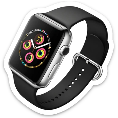 a black apple watch with rings and a #00DDC5 band in the style of an ios emoji  sticker