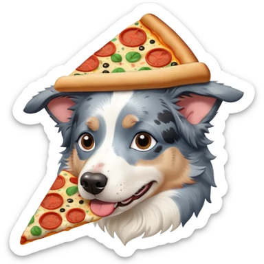 Blue Merle border collie in pizza hat sticker