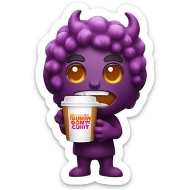 a demon holding a dunkin donuts coffee cup sticker