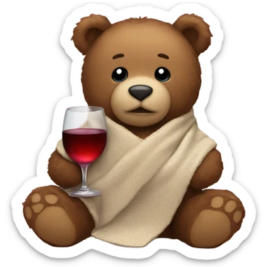 Teddy bear with blanket and wine glass sticker