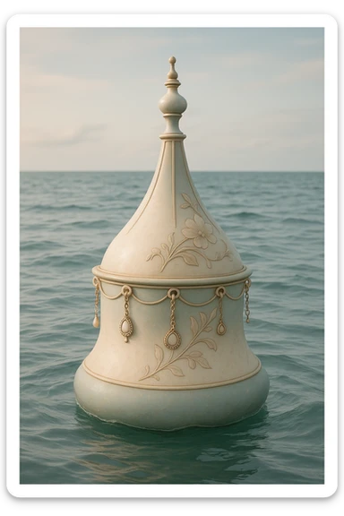 stylish buoy in the ocean, decorated with pendants, gentle feminine details, sophisticated and realistic, not childish sticker