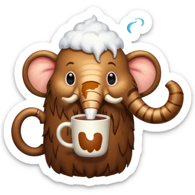 A mammoth who drinks a hot chocolate sticker