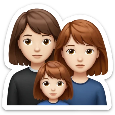 Two girls and a boy. Girl one has long, wavy, light to reddish-brown hair with bangs. Girl two has a dark-colored bob haircut. The boy has wavy, tousled, light to reddish-brown hair with a right side parting.
 sticker