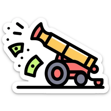 cash cannon shooting dollar bills sticker