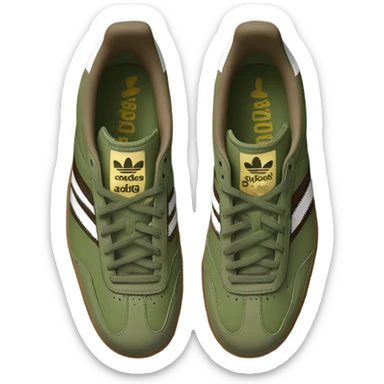 two khaki green adidas samba with a brown flat sole sticker
