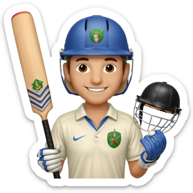i want a emoji suitable for a logo s well.
it should contain a man holding cricket bat and is wearing all the cricket accessories sticker