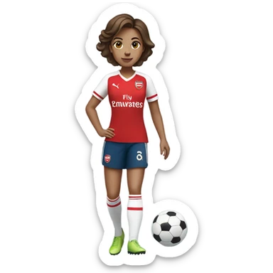 Pretty woman in Arsenal jersey with short brown hair kicking a soccer ball sticker