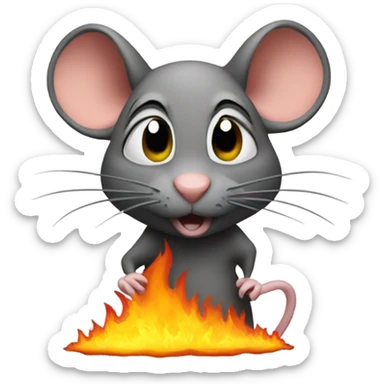 A rat, looks at a burning house, disaster meme sticker