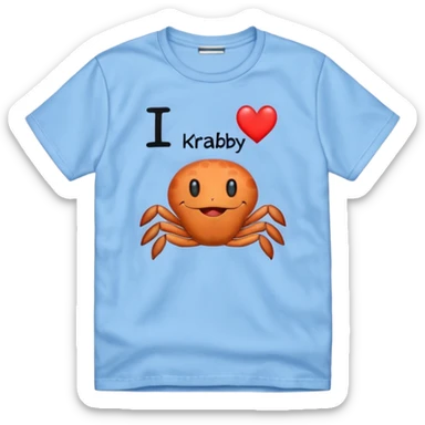 Blue shirt with the text I love krabby  sticker