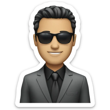 Young white with black hair businessman wearing sunglasses and a suit sticker