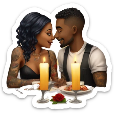 romantic candle light dinner for beautiful tattooed couple sticker