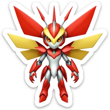 Cute Cool Edgy Shiny Futuristic Ethereal Legendary Kartana-Digimon-Scizor-hybrid full body sticker