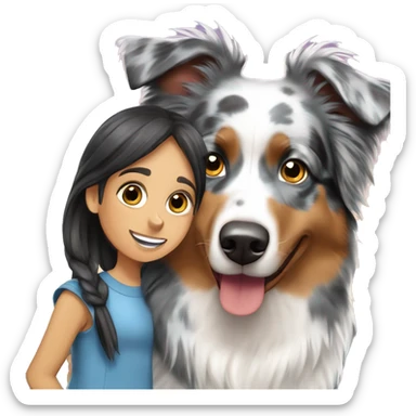 Blue Merle Australian shepherd with a girl  sticker
