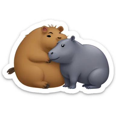 Capybara and Hippo cuddle sticker