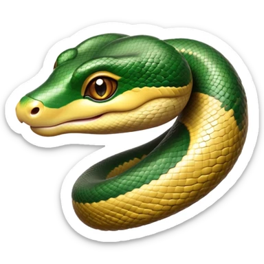 cinematic-cute-anaconda-portrait-emoji,-head-tilted-playfully-and-inquisitively,-with-a-sleek,-shimmering-body-adorned-with-detailed-scale-sriped patterns-and-round,-sparkling-eyes-full-of-wonder,-simplified-yet-irresistibly-adorable-features sticker