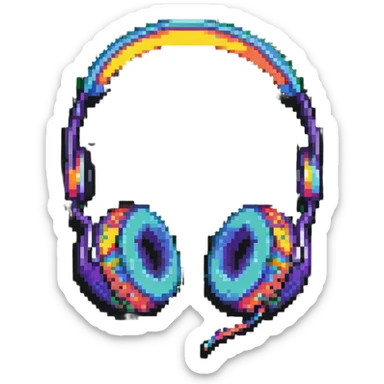 Retro pixel art headphones with colorful details sticker