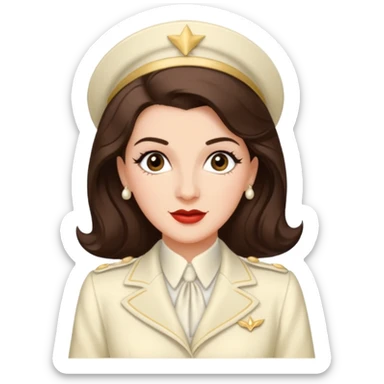 Maxene Andrews from The Andrews Sisters with long dark brown hair, ivory outfit sticker