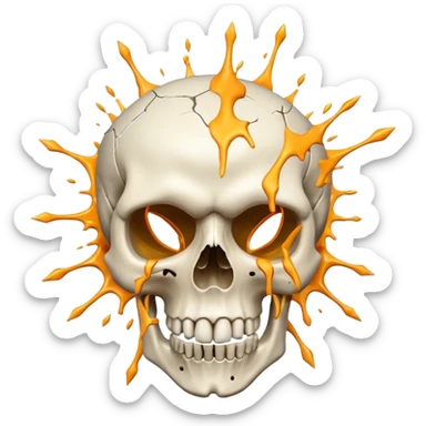 skull with splashing top of skull, dynamic fragments and spark, emoji style sticker
