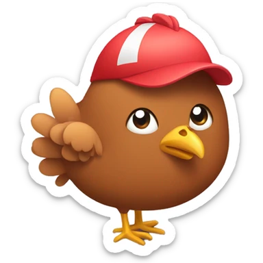 a brown chicken with a sweatband sticker