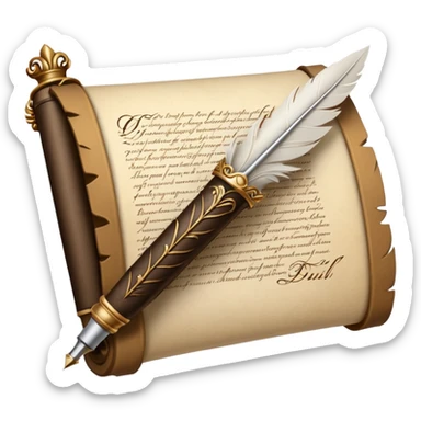 a quill pen writing on a scroll, representing grammar and writing sticker