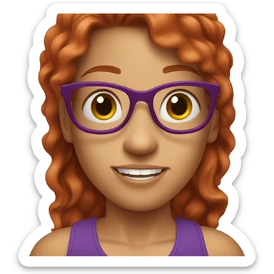 Redheaded girl with glasses and a purple halter top waving sticker