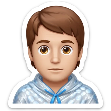 Brown haired man wrapped in a roll of bubble wrap sticker