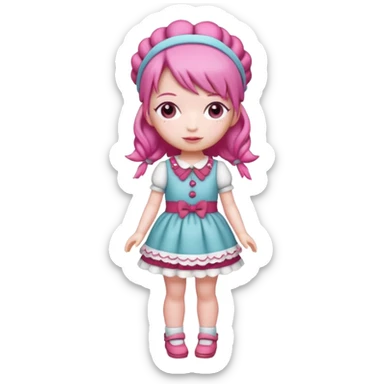 Isolated detaile illustration of the most modern raspberry torte doll figurine full body with pink hair and a hairband sticker