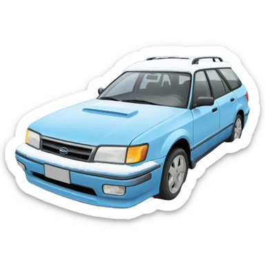 Light Blue 1990 Subaru legacy wagon stuck in a snow filled ditch sticker