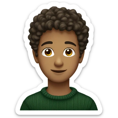 winter, christmas, young boy, short curly brown hair, brown eyes, hispanic, dark green sweater sticker