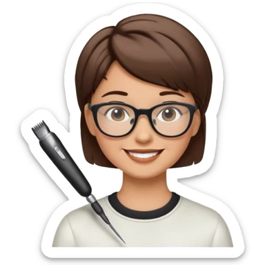 Happy woman with short hair and glasses having haircut sticker