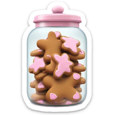Realistic glass cookie jar with light pink lid full of gingerbread cookies isolated.  sticker