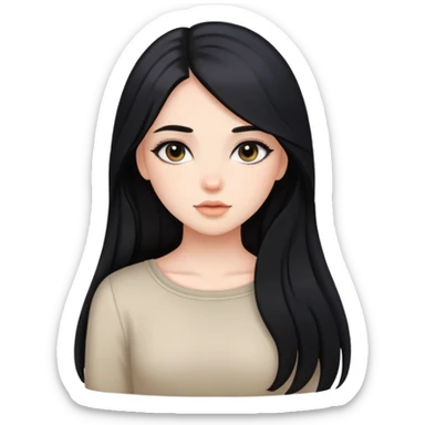 black long hair girl with soft makeup sticker