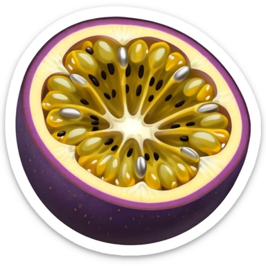 passion fruit, purple outer skin with yellow juicy flesh and black seeds sticker