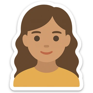 portrait of an Asian girl with medium brown wavy hair and brown eyes, color icon style sticker