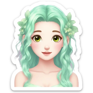 Gorgeous Beautiful Blushing Petite Pastel-Fairy-Anime-Green-Pastel-Girl with beautiful gradient pastel hair aesthetic sticker