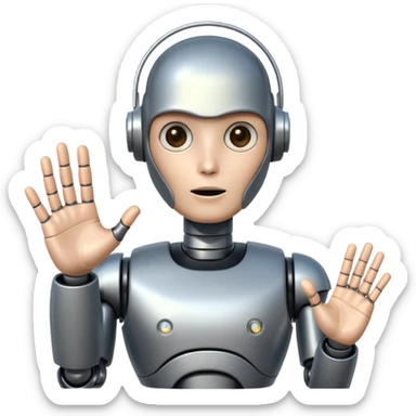 robot asking with hand sticker