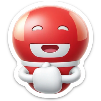 Very shiny full body character with pill capsule head with puffy body and welcoming waving Mickey Mouse arms braun Japanese inspired Anpanman with big boots and antennae red and white colors only sticker