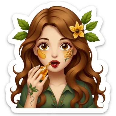 forest mystic woman long wavy brown hair tattoos licking honey from finger flirty sticker